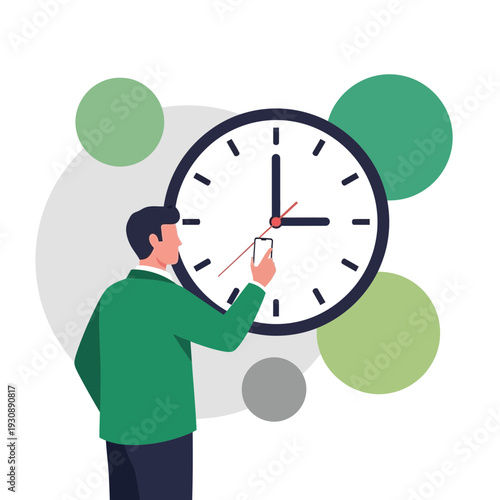 Modern Man Interacting With Digital Clock Interface Concept Illustration