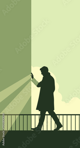 Modern Minimalist Silhouette Of A Person Walking Towards Light