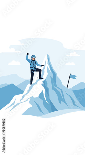 Mountain Climber Reaching Summit Victory Celebration Adventure Ascent