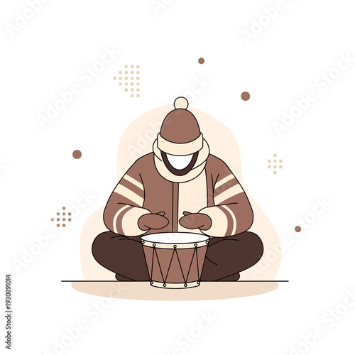 Musician Playing Drum During Winter Season