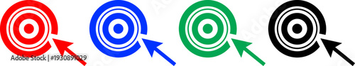 Red blue green black target icon with arrow pointer aiming success goal achievement competition