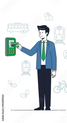 Modern Urban Commuter Utilizing Smart Transit Payment System Seamlessly
