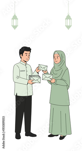 Muslim Couple Exchanging Gifts During Ramadan Celebration