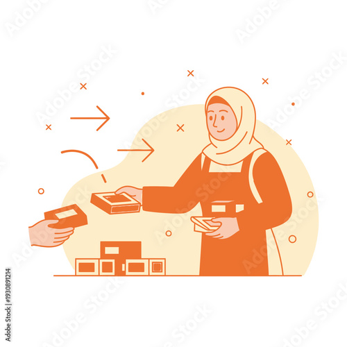Muslim Woman Handling Packages Delivering Goods Efficiently
