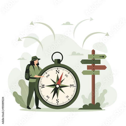 Navigate Your Journey With A Compass And Directional Signpost