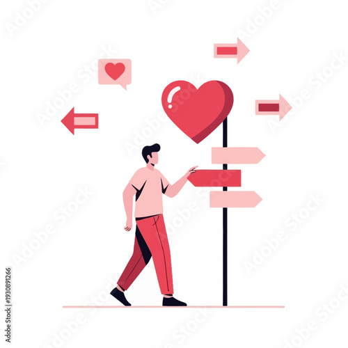 Navigating Life Choices With Heart Symbol Crossroads Directional Signs Vector Art