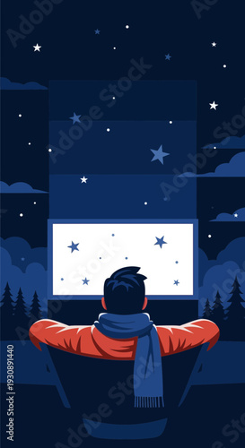 Nighttime Contemplation: A Person Gazes at a Celestial Display on a Illuminated Screen