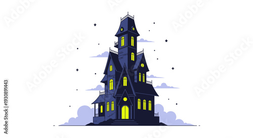 Mysterious Haunted Mansion Illustration For Halloween And Horror Concepts Design