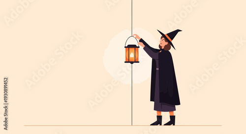 Mysterious Witch Illuminates Evening With Glowing Lantern