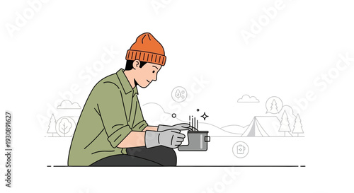 Outdoor Cooking Adventure With A Person In Camping Gear