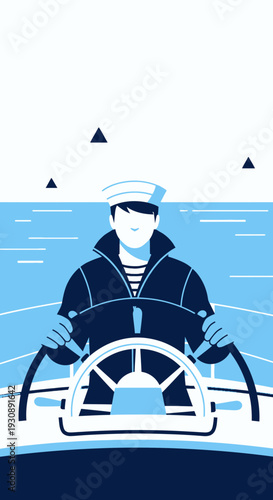 Nautical Navigator Steering Ship Through Gentle Ocean Waves On A Clear Day
