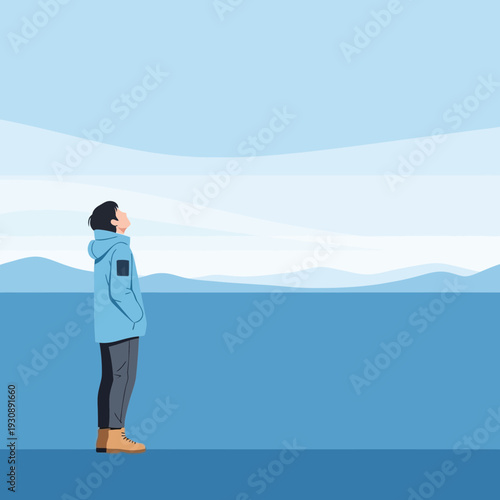 Observing The Vast Horizon, A Contemplative Figure Reflects Upon The Expansive Landscape Beyond