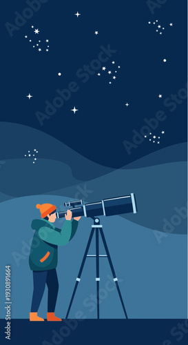 Observing The Cosmos Through A Telescope Under A Starry Night Sky