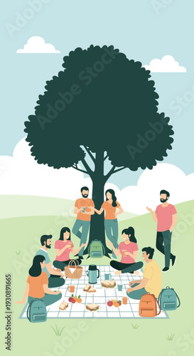 Outdoor Gathering Enjoying Nature With Friends And Family On A Sunny Day