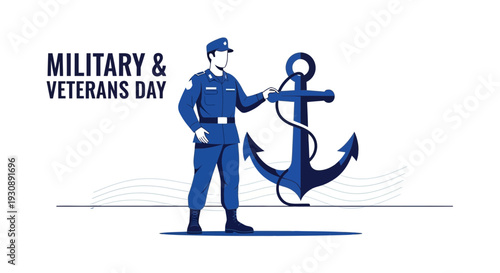 Naval Salute To Veterans And Military Personnel Standing With Anchor