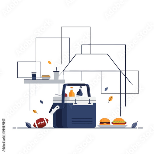 Outdoors Gathering Picnic Food Cooler Football Meal Time Refreshments