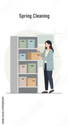 Organizing Boxes Inside A Shelf During Spring Cleaning Season