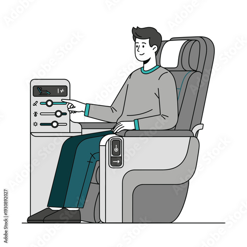 Passenger Comfort: Modern Illustration Depicting Aircraft Seat Adjustments and Travel Experience