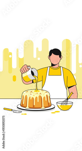 Pastry Chef Decorating Cake with Icing Delicious Dessert Preparation