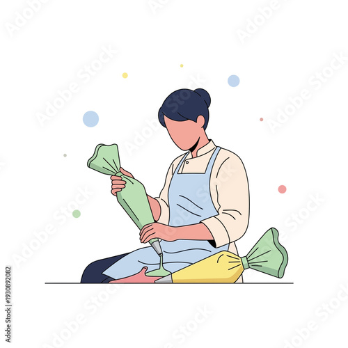 Pastry Chef Meticulously Preparing Icing Bags for Culinary Decoration with Precise Detail