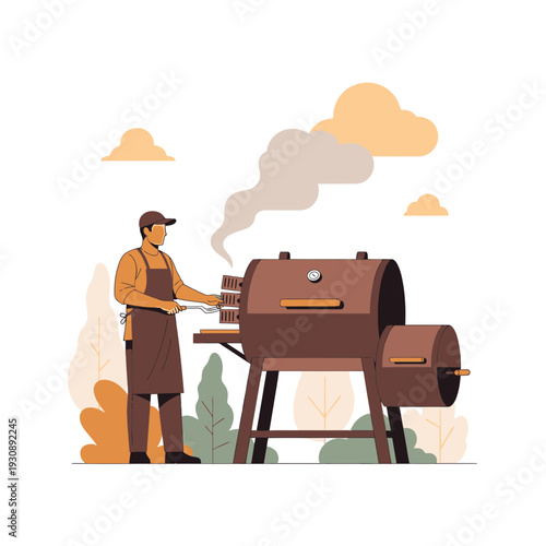 Outdoor Barbecue Master Crafting Meats Deliciously On Smoker