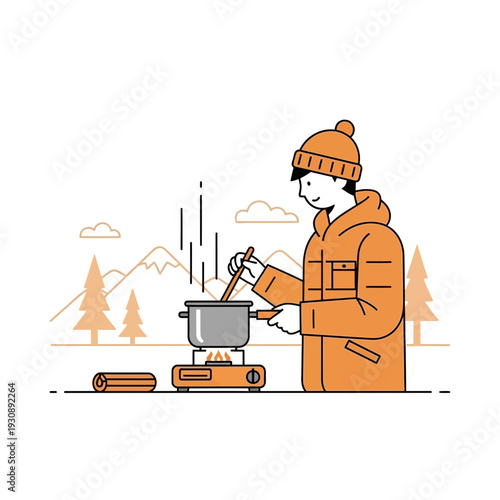 Outdoor Camping Cooking Adventure Meal Preparation In Nature