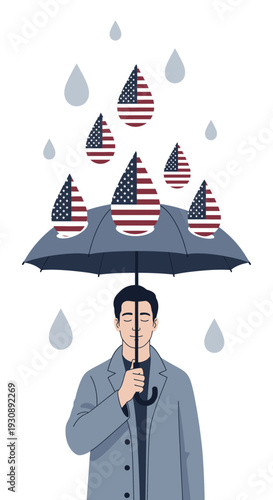Patriotic Protection Under Rainy Skies Symbolizing American Resilience and Security