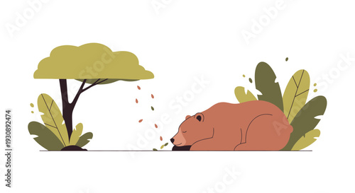 Peaceful Bear Slumbering Under Autumn Leaves