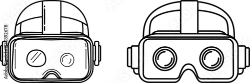 Technical drawing of virtual reality vr headset goggles from two angles