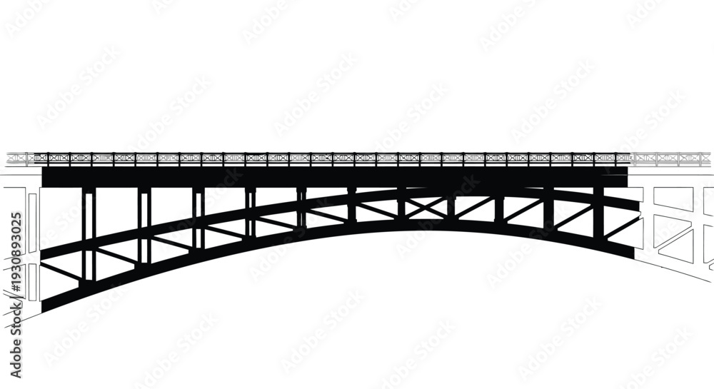 Εκτύπωση καμβά Detailed architectural drawing of a metal truss bridge with a curved lower struc
