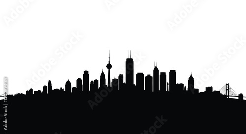 City skyline silhouette with tall buildings and skyscrapers against a white background modern urban landscape