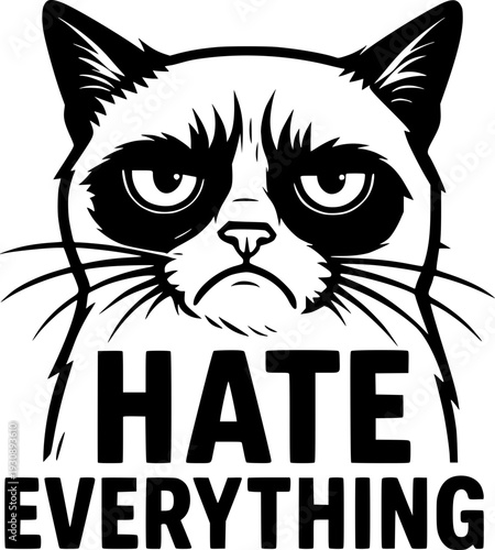 Cute black and white cat meme vector.