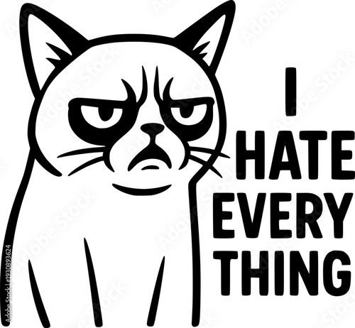 Cute black and white cat meme vector.