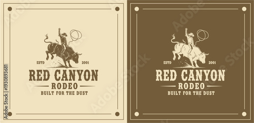 Vintage Rodeo Scene Illustrations Featuring Cowboys and Horses in Action at Red Canyon Event