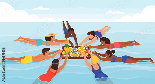 People Enjoying Drinks While Swimming Together In The Water For A Refreshing Party
