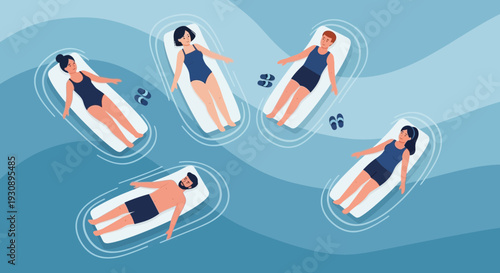People Enjoying Relaxation On Floats In A Tranquil Pool Setting