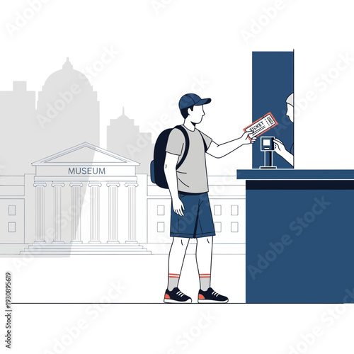 Person Buying Museum Ticket At Counter With Building Background