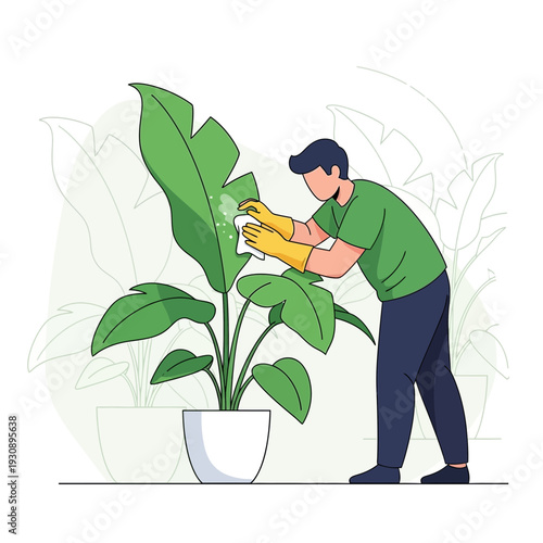 Person Caring For Houseplants Indoors Making Them Shine