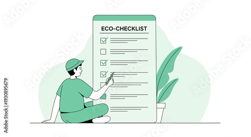 Person Checking Off Items On A Large Eco Checklist