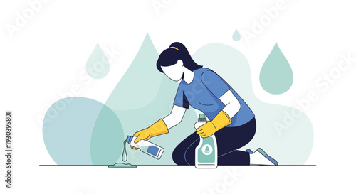 Person Cleaning With Detergent Products And Gloves