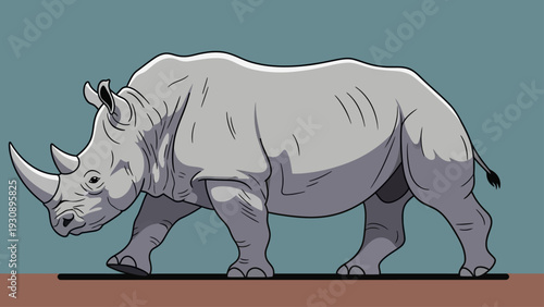 Illustration of a white rhino walking against a blue background