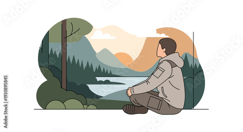 Person Contemplating Serene Mountain Lake Vista At Dawn