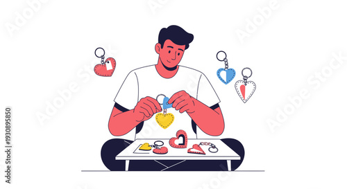 Person Crafting Heart Shaped Keychains With Passion And Dedication