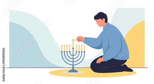 Person Lighting Candles in a Menorah Depicting Jewish Holiday Traditions