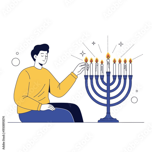 Person Lighting Candles On A Menorah Celebrating Hanukkah Festival