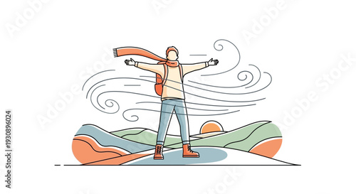 Person Embracing Nature's Gusts With Open Arms