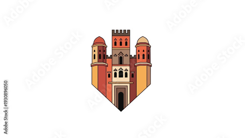 Stylized illustration of a medieval fortress on white background