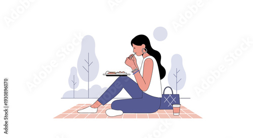 Person Enjoying A Picnic Meal Outdoors In A Stylized Park Setting