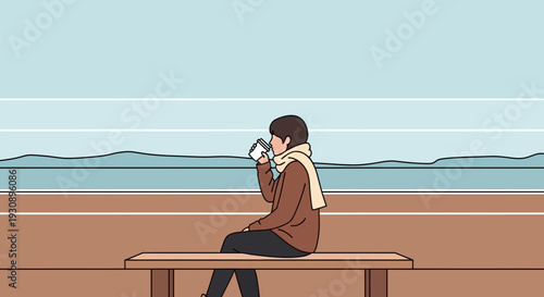 Person Enjoying A Warm Drink Outdoors By The Water