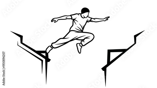 Parkour athlete jumping over a gap between buildings.